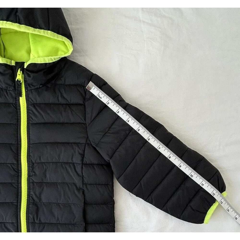 NEW No Tags! Jumping Beans Toddler 3T Black Neon Green Hooded Puffer Jacket